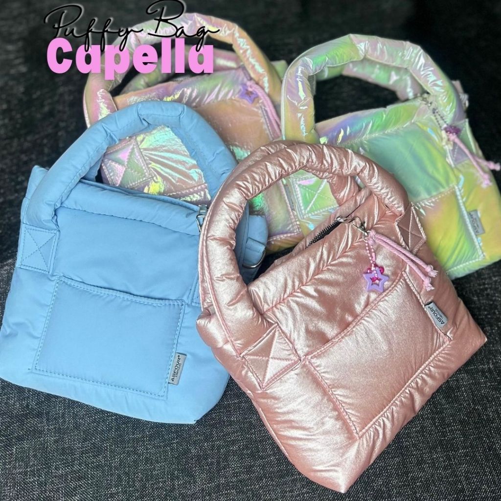 Capella - Puffy Bag Hologram Tas Wanita Shoulder Bag Gratis Gantungan Puffer Parasut Anti Air