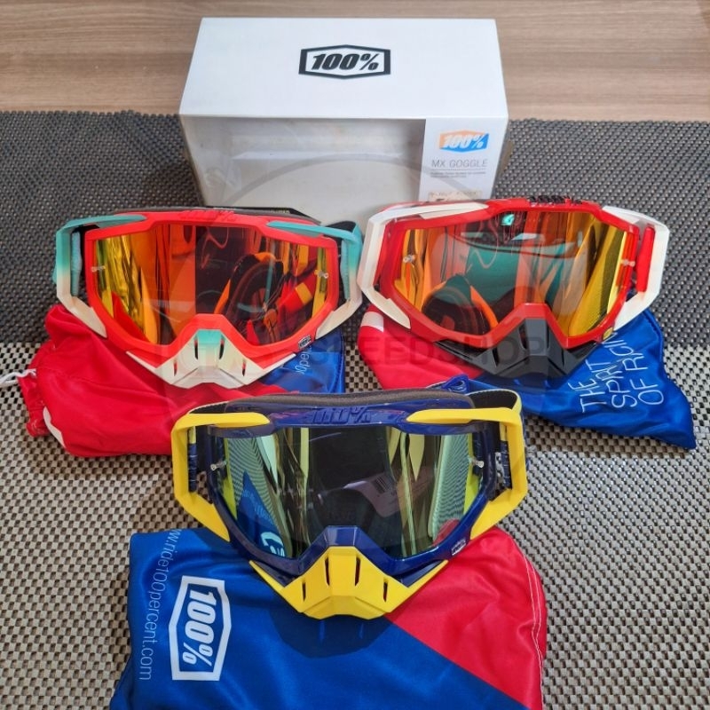 Kacamata Goggle Helm Cross Trail Universal MX The Racecraft + Lensa Cadangan dan Karet Kleman