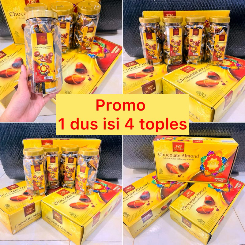 

( 1 Dus isi 4 toples ) TOP QUEEN Cokelat Kacang ALMOND Dus isi 4 Toples dan Toples @250gr Kue Lebaran Biskuit salut coklat bentuk bola mini