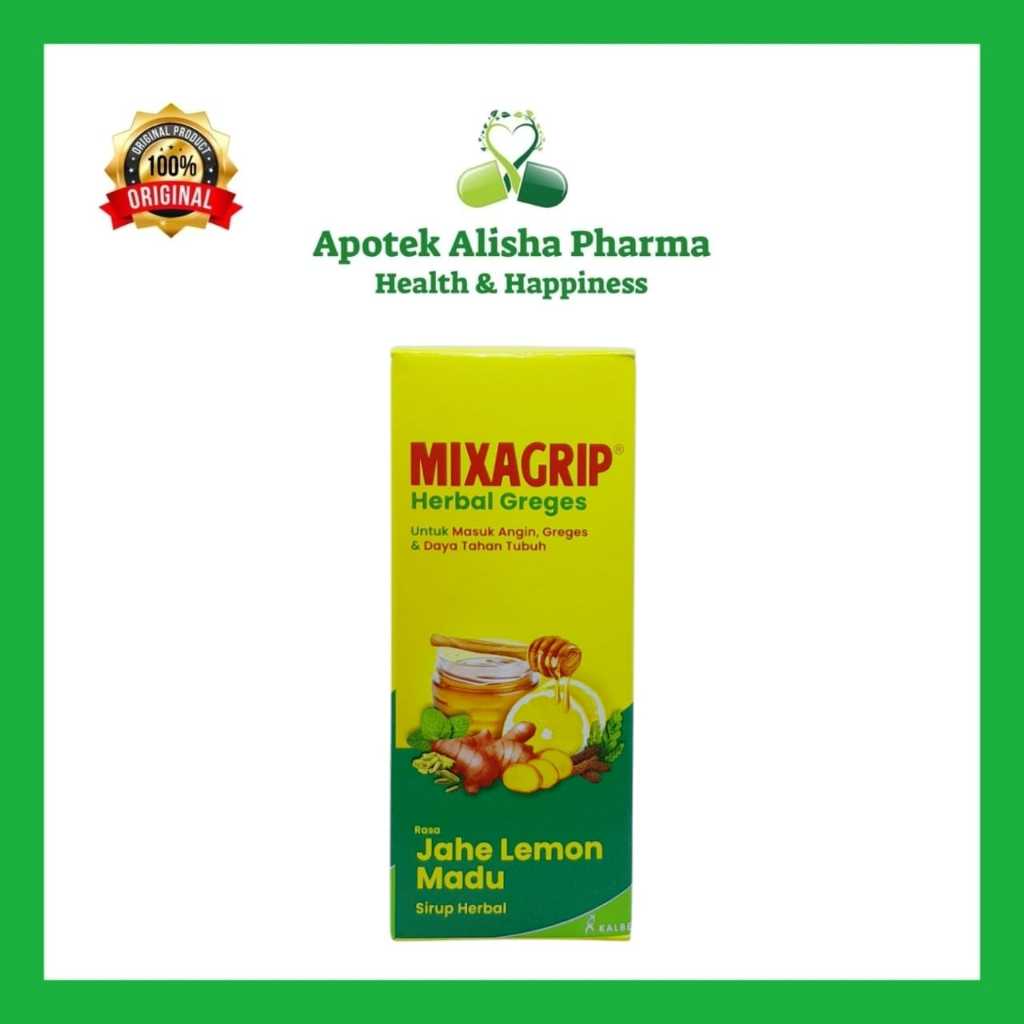 

Mixagrip Herbal Grees Sirup Lemon Madu Box 6 Sachet