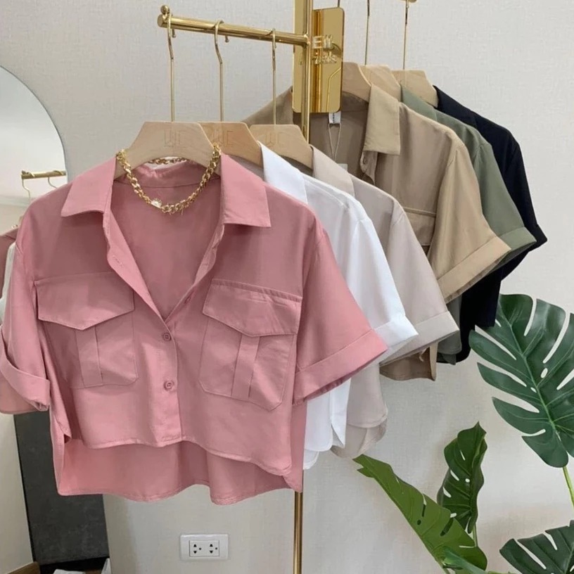 KEMEJA CROP KOREAN / KEMEJA WILONA BAHAN WOLFIS PREMIUM
