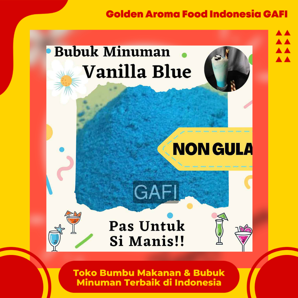 

GAFI Food Bubuk Minuman Rasa Vanila Blue NON GULA 1 Kg Enak Murah Halal, Vanilla Blue SUGAR FREE Drink Powder 1Kg