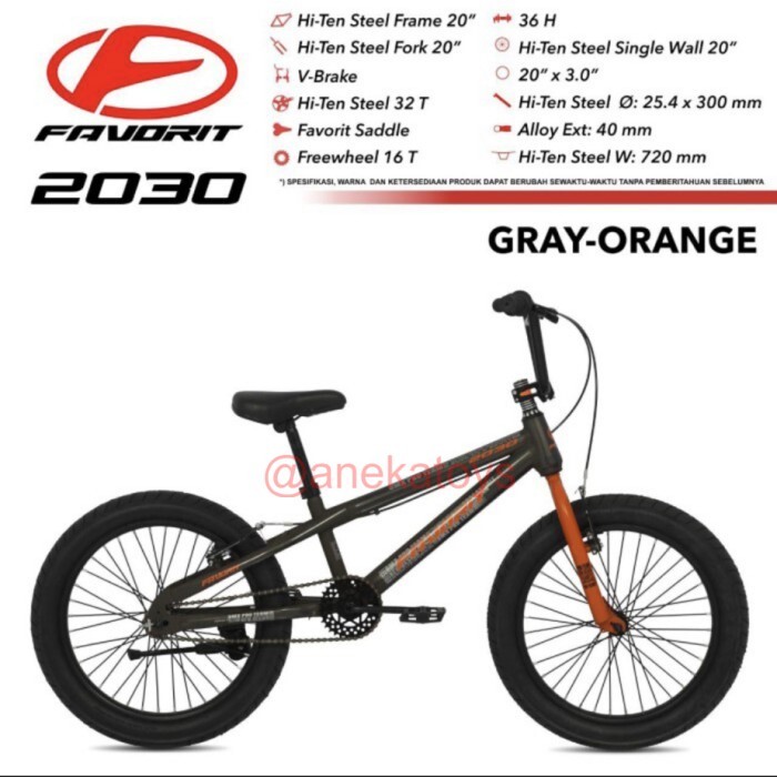 Sepeda BMX Anak Laki Favorit 2030 (20X3.0) Sepeda BMX Anak 7-10 Tahun
