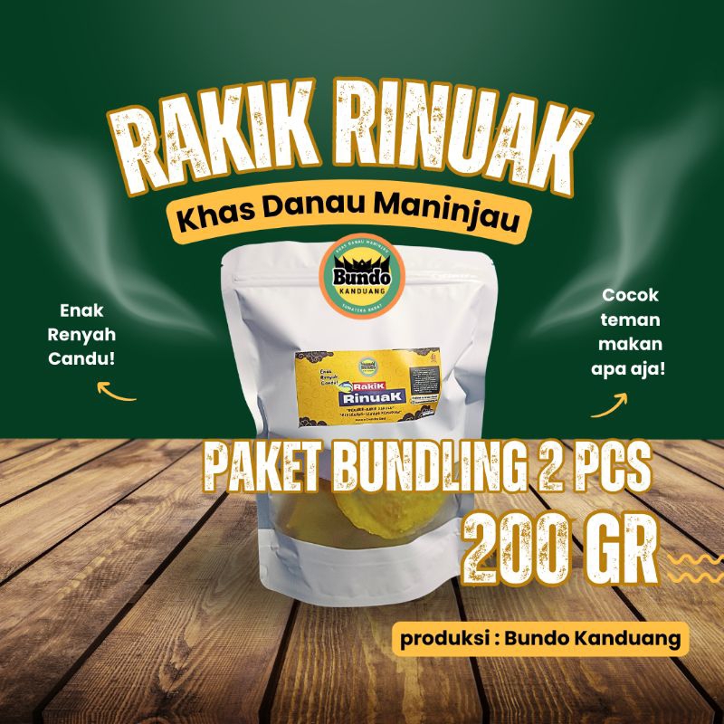 

Paket Bundling 2 pcs 200gr / Rakik Rinuak / Peyek Rinuak / Bundo Kanduang / Khas Danau Maninjau