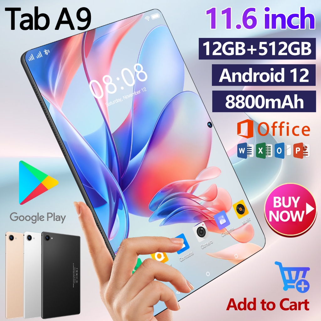 【Merek original】Asli Baru Tab A9 RAM 12G+512GB R0M 11.6 inci Android 10.0 Tablet PC Asli Baru Layar 