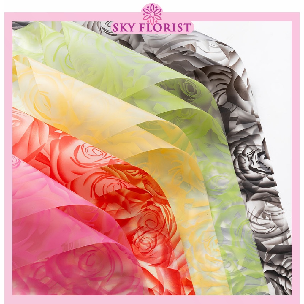 

20 Lembar Kertas Buket Bunga Cellophane Warna Motif Mawar Brokat Paper Flower Wrapping KB6197
