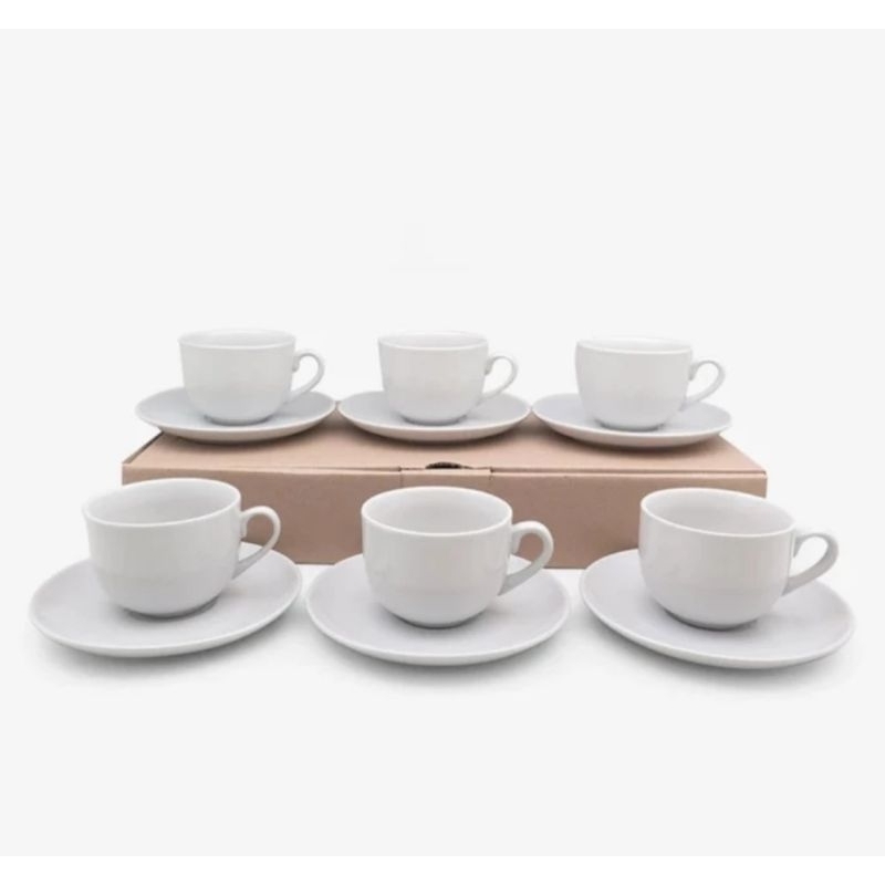 1 SET ISI 6 PCS CANGKIR KERAMIK PUTIH + TATAKAN / CANGKIR KERAMIK / CANGKIR KOPI / CANGKIR TEH / CAN