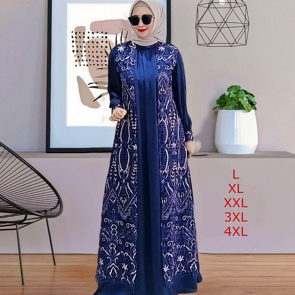 Gamelia Gamis Jumbo Terbaru + Outer  kain cradenza mix brukat Gamis Kondangan Lebaran LD UP TO 140