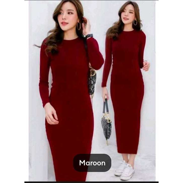 TERMURAH - DRESS RAJUT LENGAN PANJANG Bahan Knits tebal