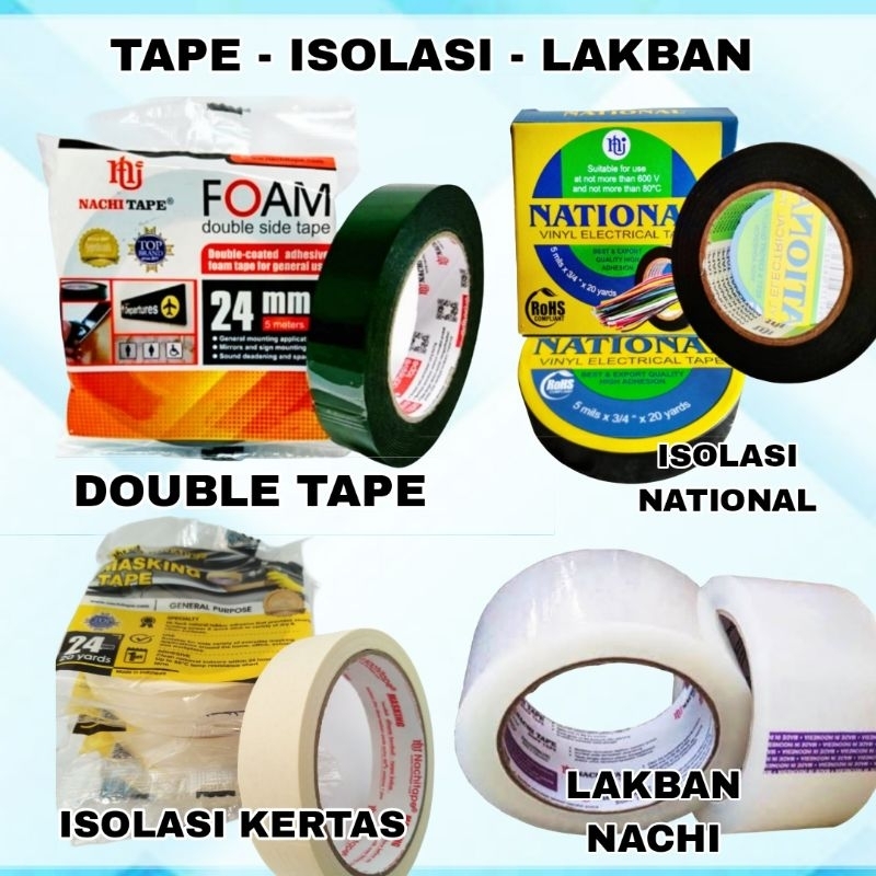 Double Tape Nachi - Isolasi Kertas - Isolasi Listrik Hitam - Lakban Bening