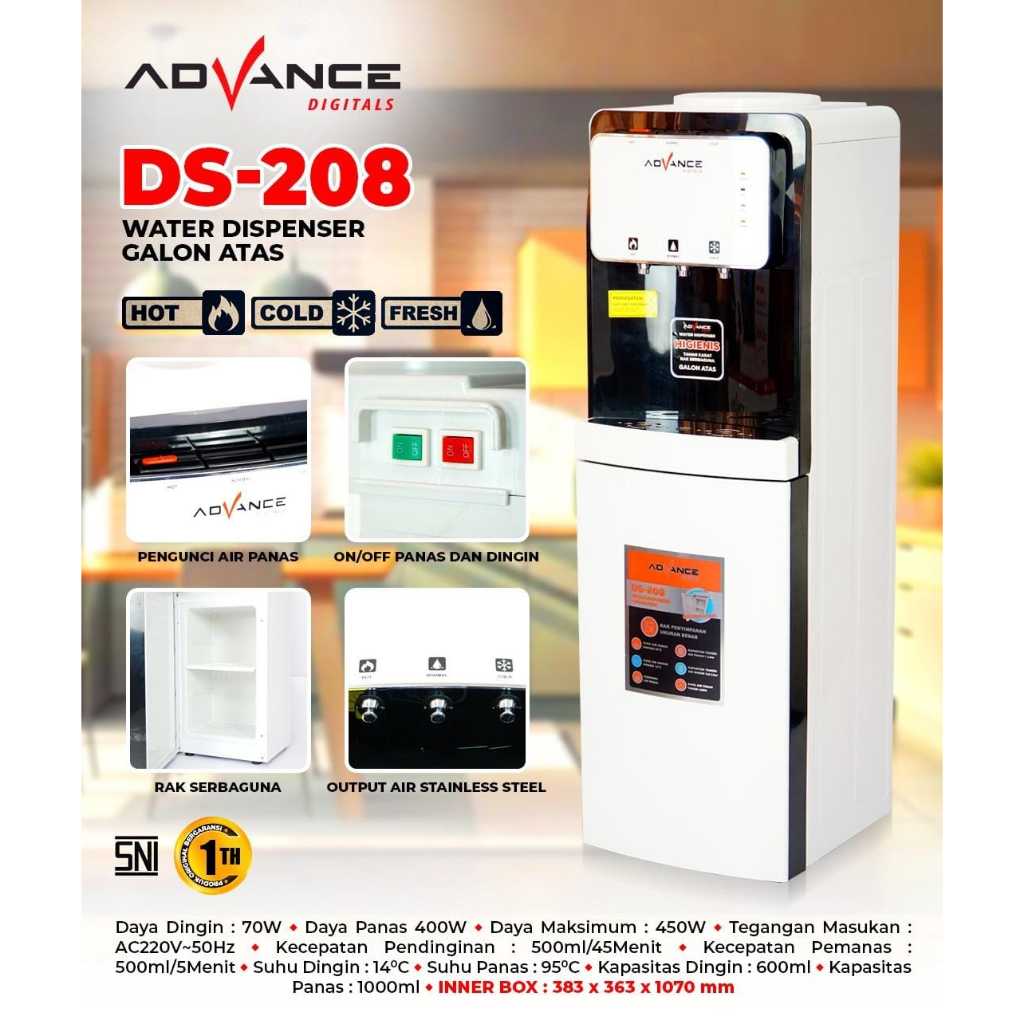 DISPENSER GALON ATAS ADVANCE DS-208 / WATER DISPENSER 3 FUNGSI+ RAK SERBAGUNA
