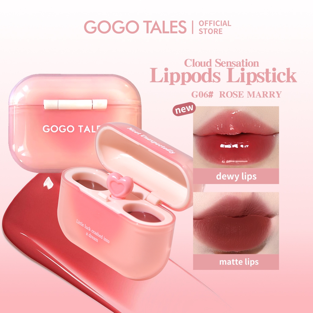 [BPOM]GOGO TALES LipPods AirPods Lipstik Cloud Sense Dual Colour Lipcream Lip Matte Velvet Lipstick 