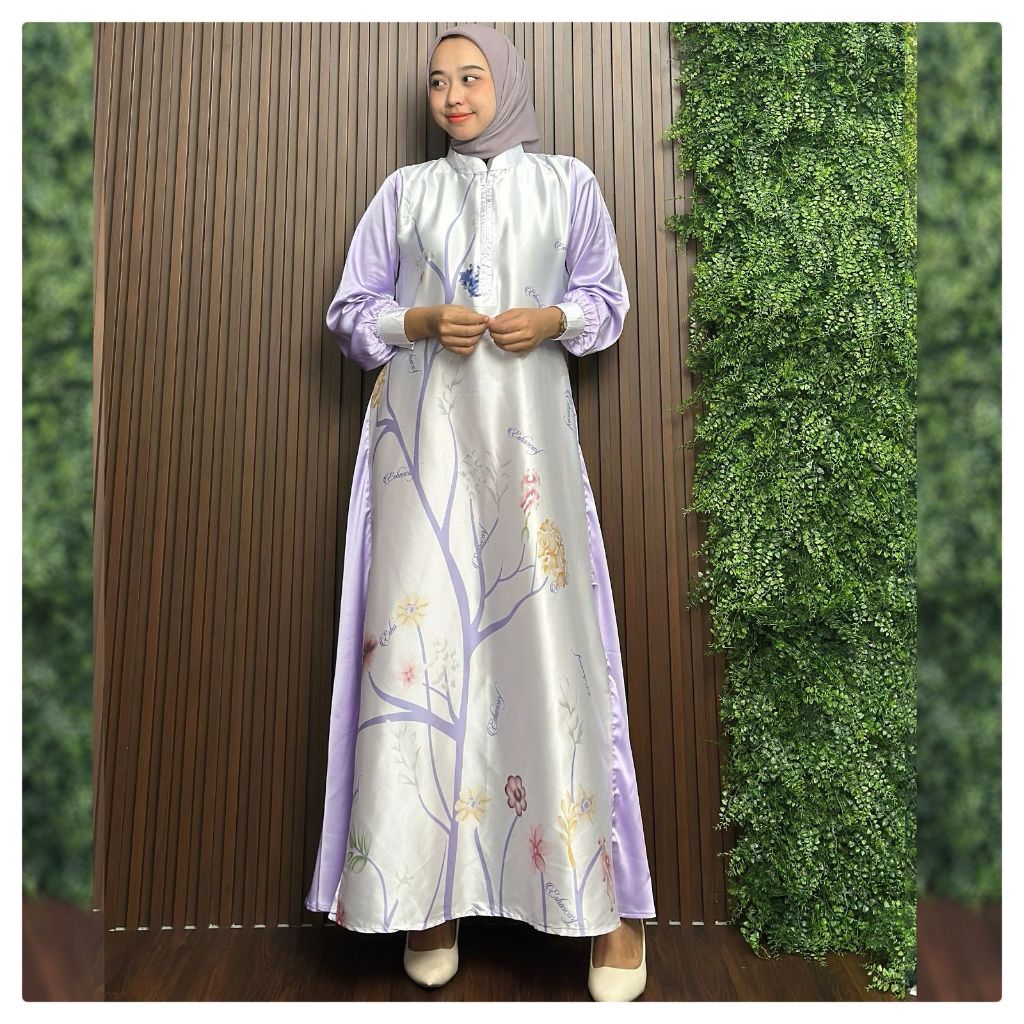 Seruni Dress-Silk Armany Printing Motif Busana Muslim Remaja Dewasa By Es-Ha Scarf