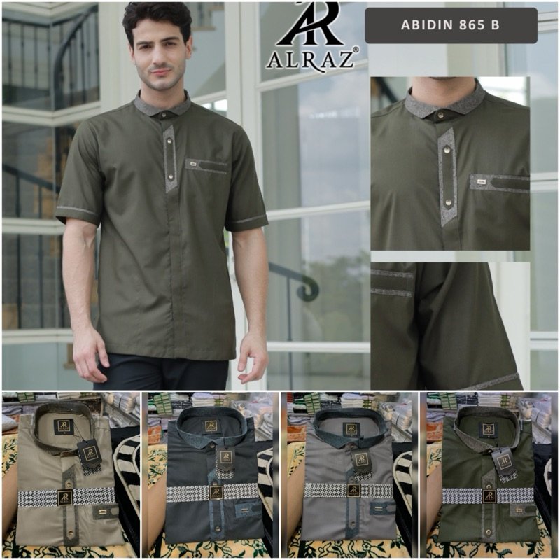 ALRAZ Baju Koko Pria Dewasa Cotton Premium Lengan Pendek ~ Busana Muslim Pria Kemko Koko Alraz ABIDI