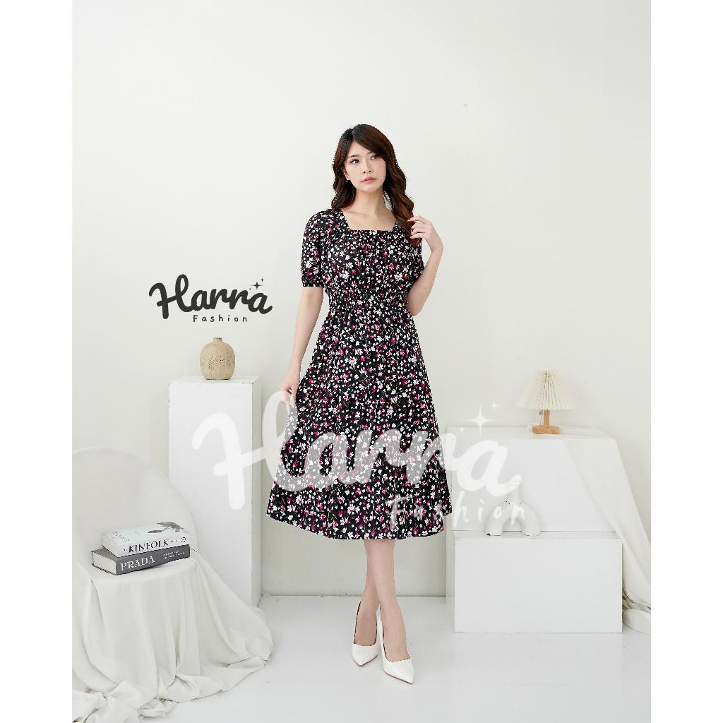 DRESS bunga lengan pendek wanita korea midi dress / dres