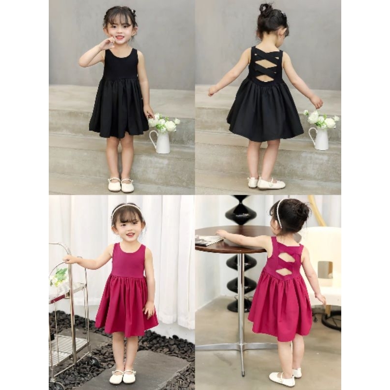 Dress Anak Perempuan Fashion Korean Style Hitam & Merah Mawar / Ball Gown Mini Dress  N-003
