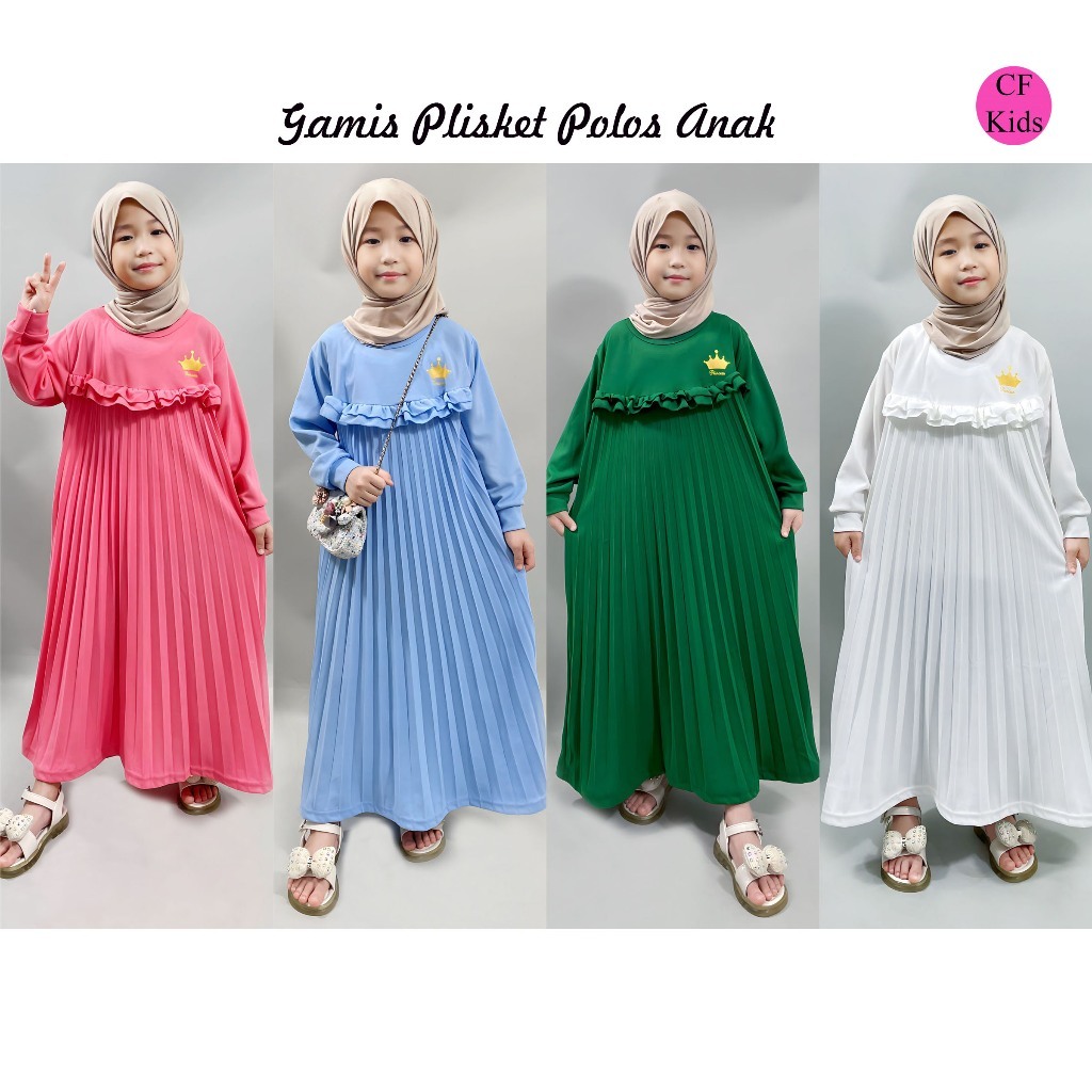 Kinara - Gamis dress baju rok plisket anak cewe perempuan wanita umur 1 2 3 4 5 6 7 8 9 10 11 12 tah