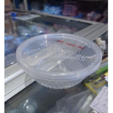 thinwall wadah plastik 250 ml bulat bulet round merek dm isi 25 cup puding dessert plastik