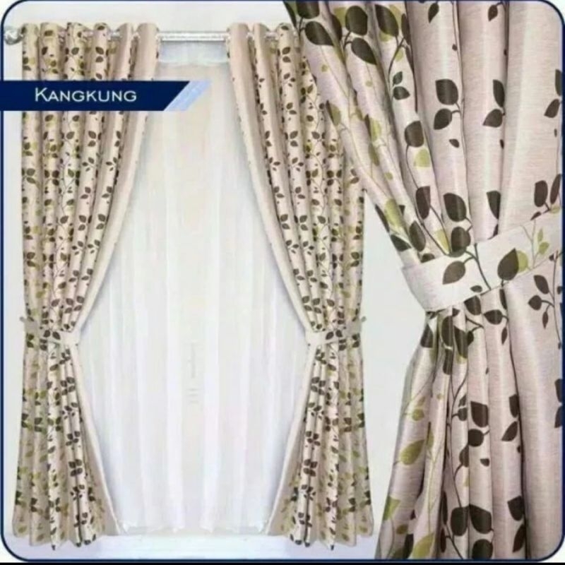 Gorden jendela motif kangkung bahan import premium untuk pintu dan jendela minimalis