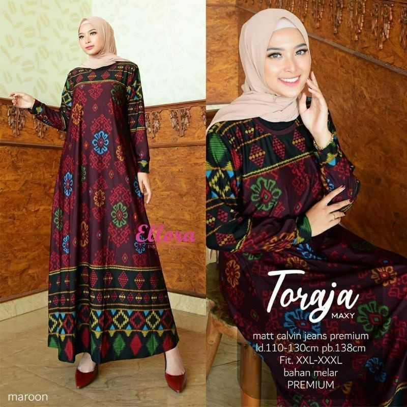 TKG - TORAJA MAXY Gamis Wanita Muslimah Bahan Calvin Jeans Jumbo LD 120 Kekinian by Fashion Solo