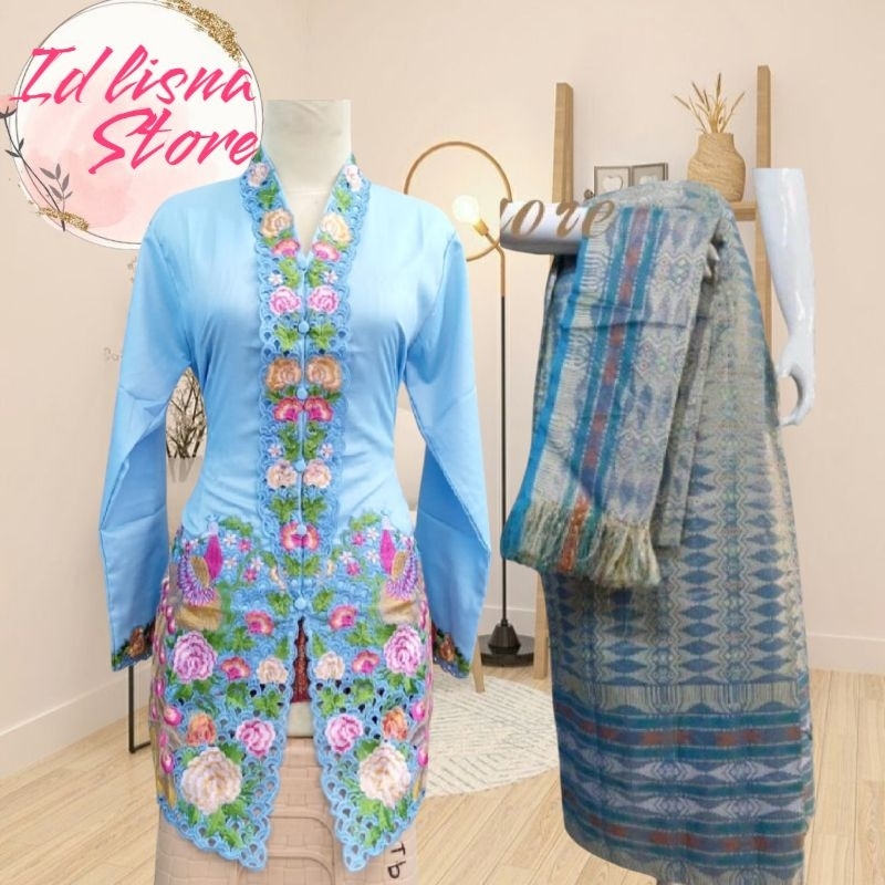 Set Kebaya Encim Bordir Warna Motip Merak Rok Songket+Free Selendang