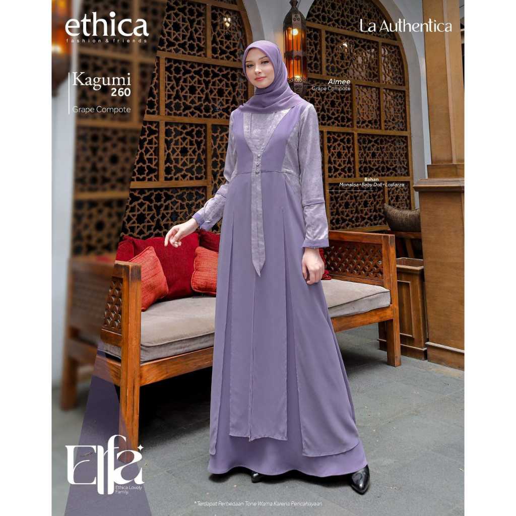 KAGUMI 260 GRAPE COMPOTE BY ETHICA FASHION - BAJU BUSANA MUSLIM GAMIS DRESS WANITA WARNA UNGU LILAC 