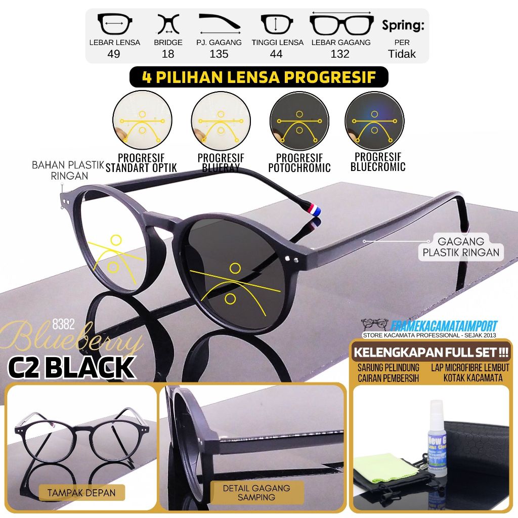 Frame Kacamata Progresif Oval Unisex Plastik Ringan Kualitas Optik
