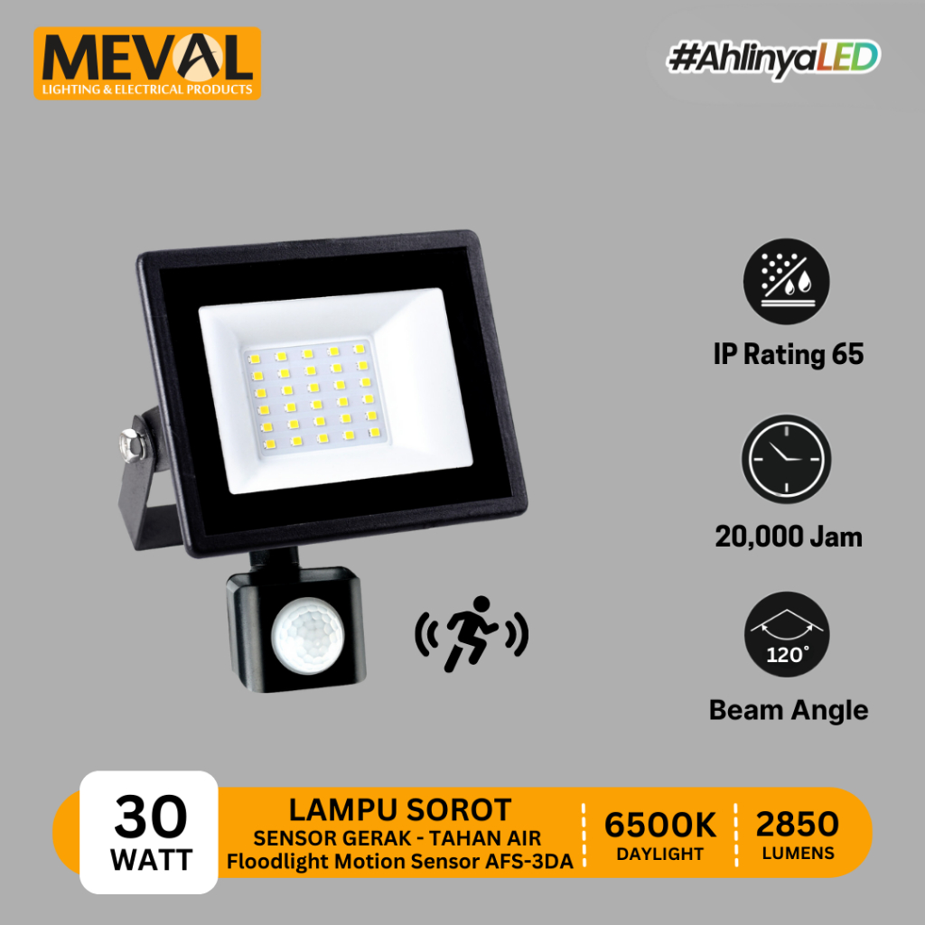 MEVAL Lampu Sorot LED Flood Light Motion Sensor Gerak Tahan Air - Putih