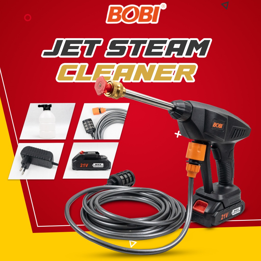 Jet Steam Cleaner 21V / Alat Steam Cuci Motor & Mobil / Jet Steam 21Volt BOBI