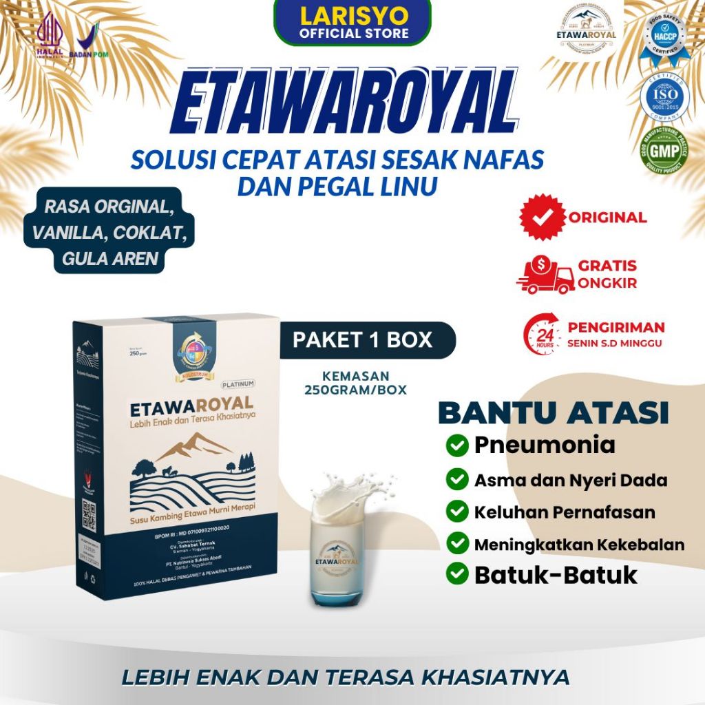 

Susu ETAWAROYAL Kolostrum - kemasan 250gram - Susu Etawa untuk sesak nafas - Susu ETAWAROYAL - Susu Untuk Pegal Linu - susu untuk penafasan