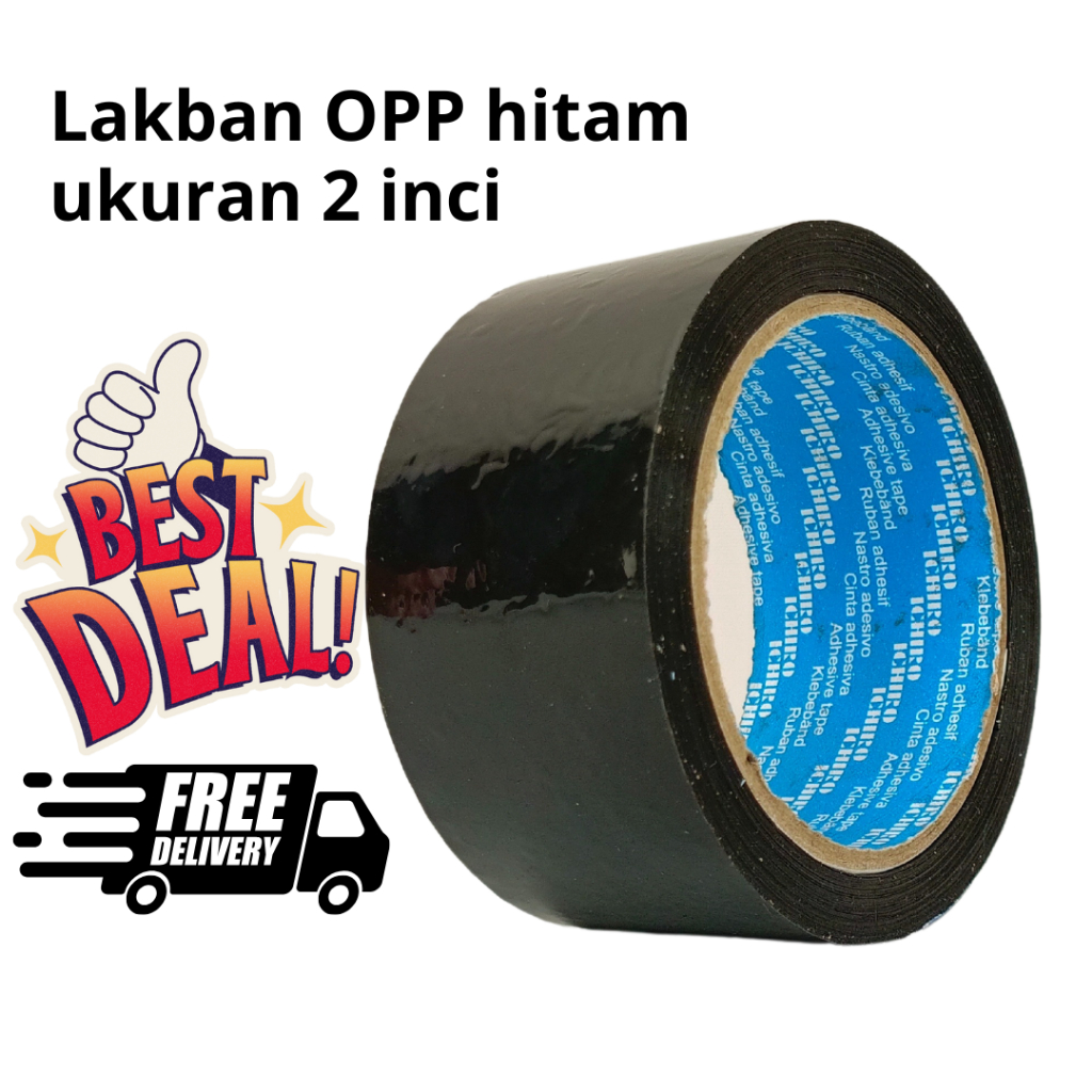 

2 Inci x 72 Lakban warna hitam ICHIRO original 100% isolasi selotip packing plastik