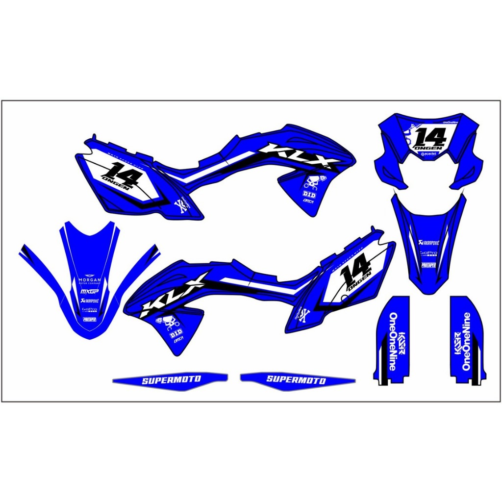 decal keren stiker full body klx 150 bf variasi striping motif red  bull hitam biru simple simple ke