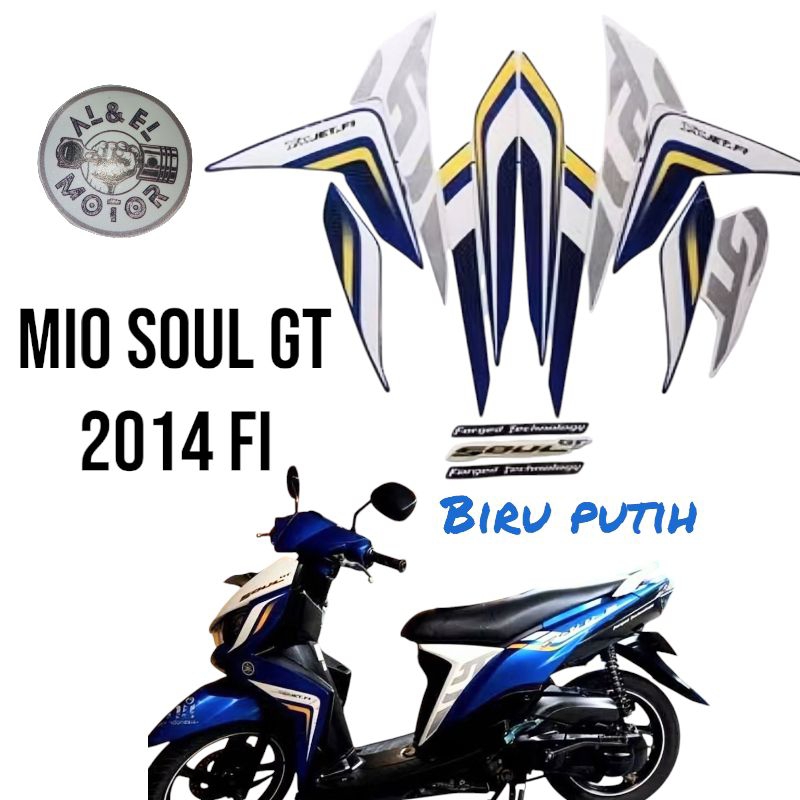 STIKER STRIPING LIS LES POLET PLAT BODY MOTOR YAMAHA MIO SOUL GT FI 2014 BIRU PUTIH