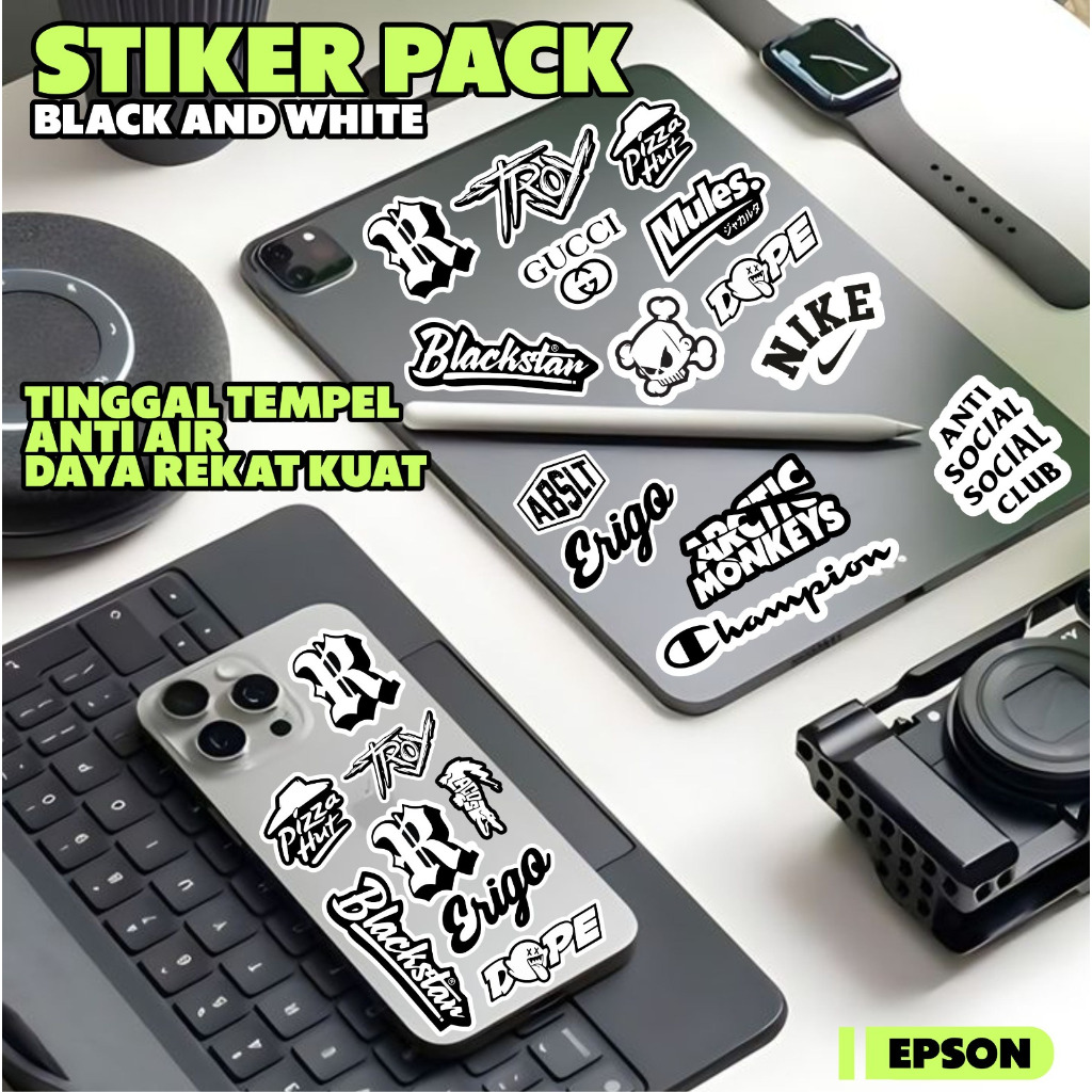 

stiker aesthetic stiker pack 60pcs hitam putih bw full black white simpel tinggal tempel waterproof