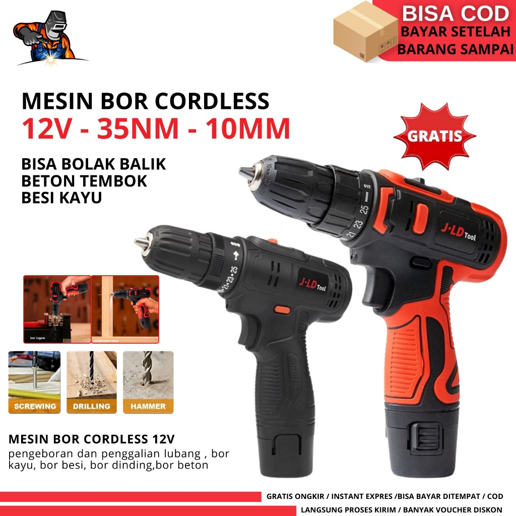 JLD 12Vf Mesin Bor Baterai Murah Berkualitas Bor Cas Jld Bor Case 1 Batre Fullset Cordless Drill Bor