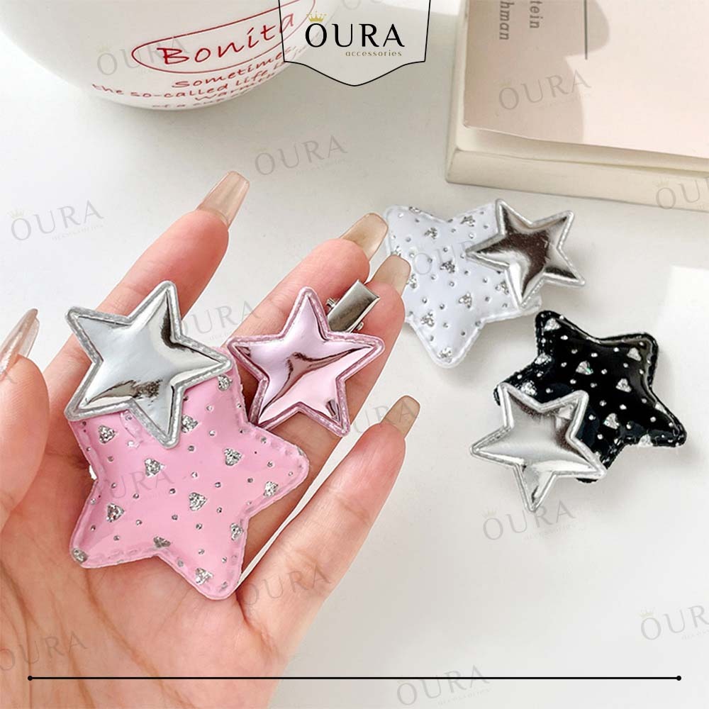 Set Jepit BIntang Y2K Isi 6 PCS Bundle Jepit Rambut Bintang Glossy Star Hair Clip Fashion Aksesoris 