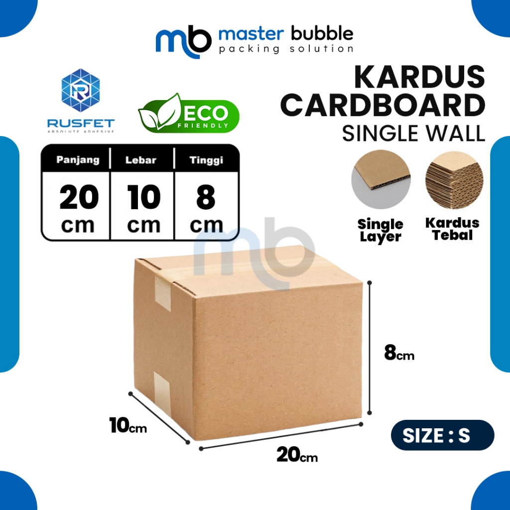 

Kardus Packing Dus 20 X 10 X 8 cm Box Cardboard RUSFET Single Layer Coklat Polos Harga Ecer
