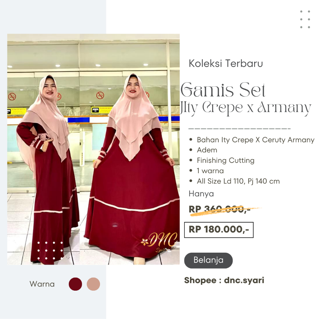 Gamis Set Ity Crepe X Ceruty Armani - by Dnc Syari, gamis ity crepe , gamis ity crepe terbaru, gamis