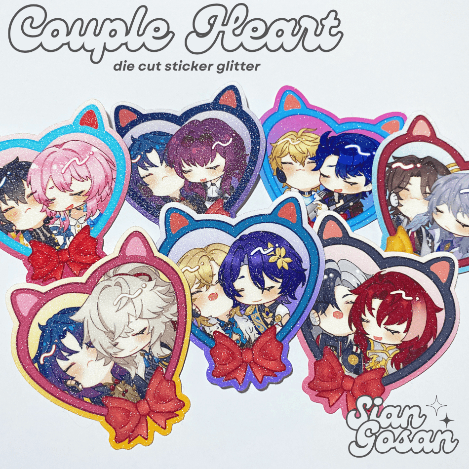 

HSR Honkai Star Rail Sticker Glitter Couple Heart Die Cut