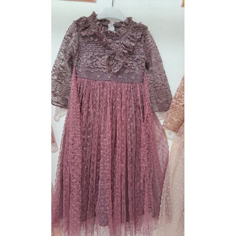 gamis muslim anak perempuan brokat tulle / dress muslim anak perempuan brokat tulle / gaun muslim an