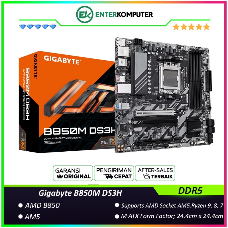 Gigabyte B850M DS3H - AM5 AMD B850 DDR5 USB3.2 Type-C SATA3 - Motherboard