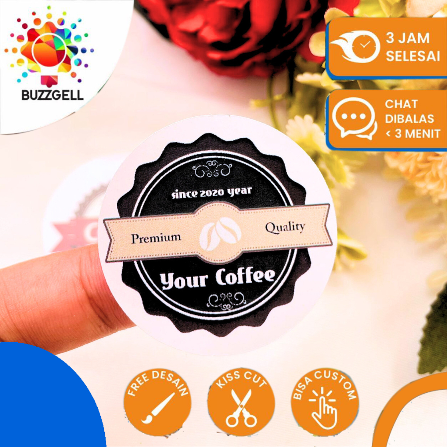 

2-4 Buzzgell Sticker Bulat Edisi Coffe Shop Label Minuman Kopi Stiker Kemasan Cup Botol Coffee Murah