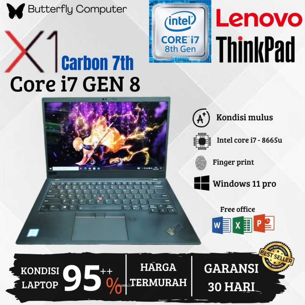 Laptop Lenovo Thinkpad X1 Carbon 7th Core i7 Gen 8 - RAM 16GB SSD 1 TB - ORI - SSD 512GB - WIN PRO