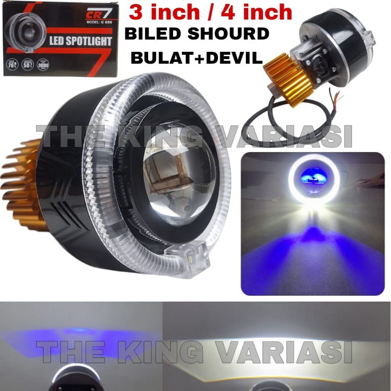 LAMPU BILED PROJECTOR PREMIUM CAHAYA SUPER TERANG DEVIL SHROUD LED 3 INCH 4 INCH/ LAMPU BILED BULAT 