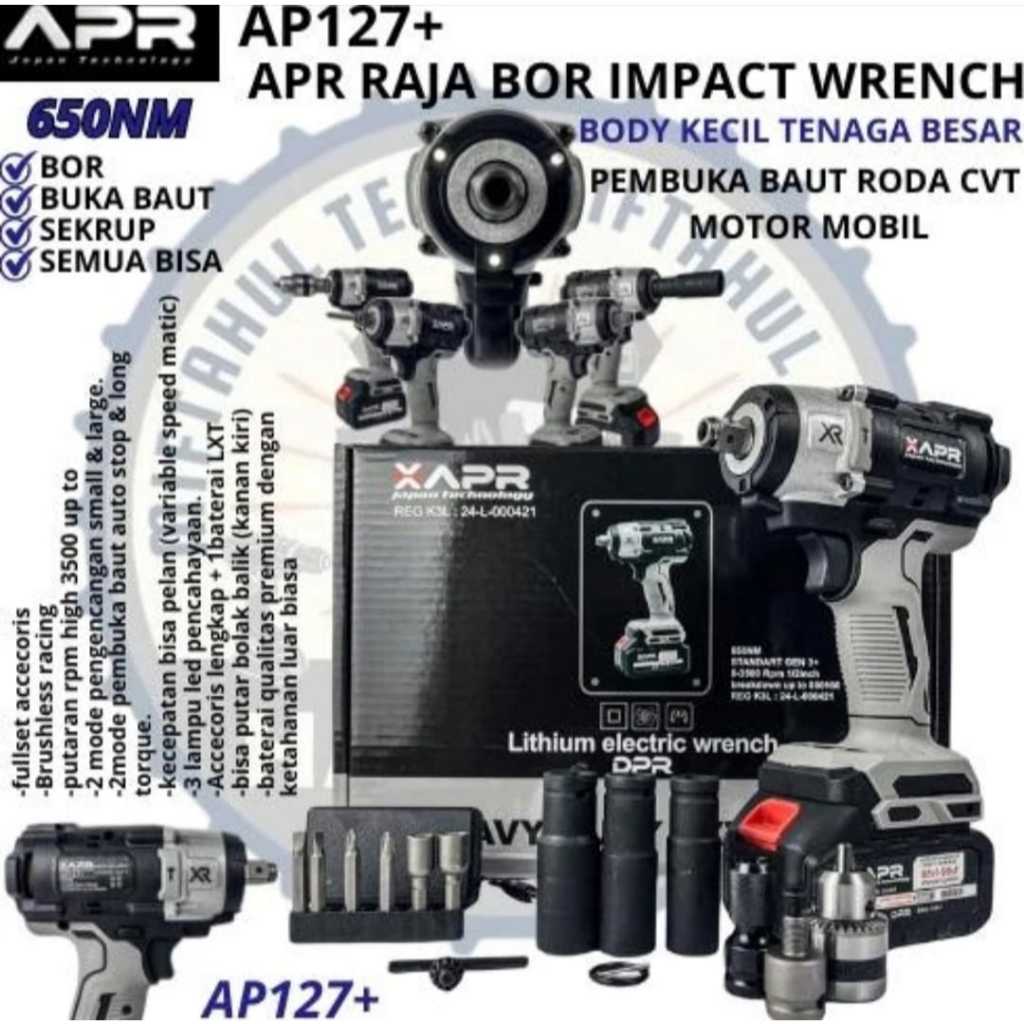 APR AP127+ Impact Wrench Mesin Bor Buka Baut 650NM