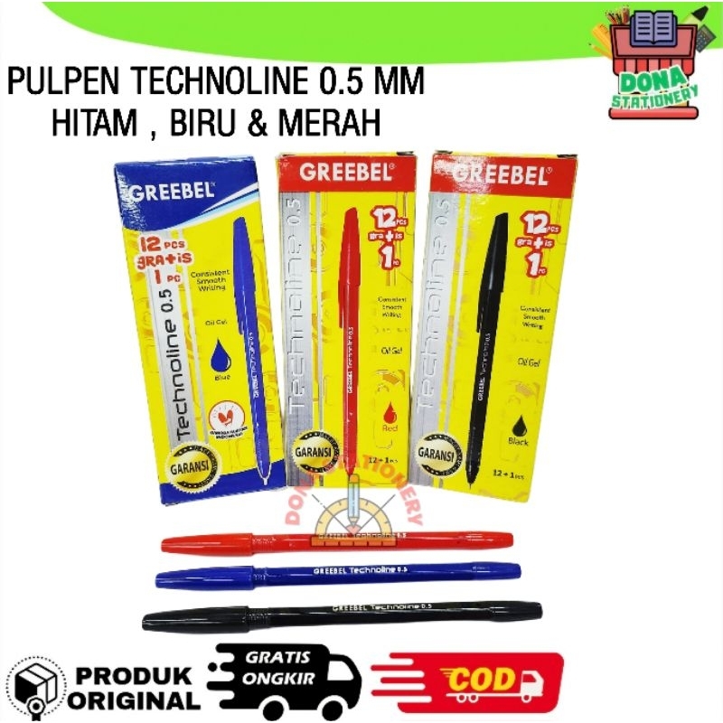 

[ PACK ] Greebel Pulpen Technoline 0.5 MM Hitam, Biru & Merah