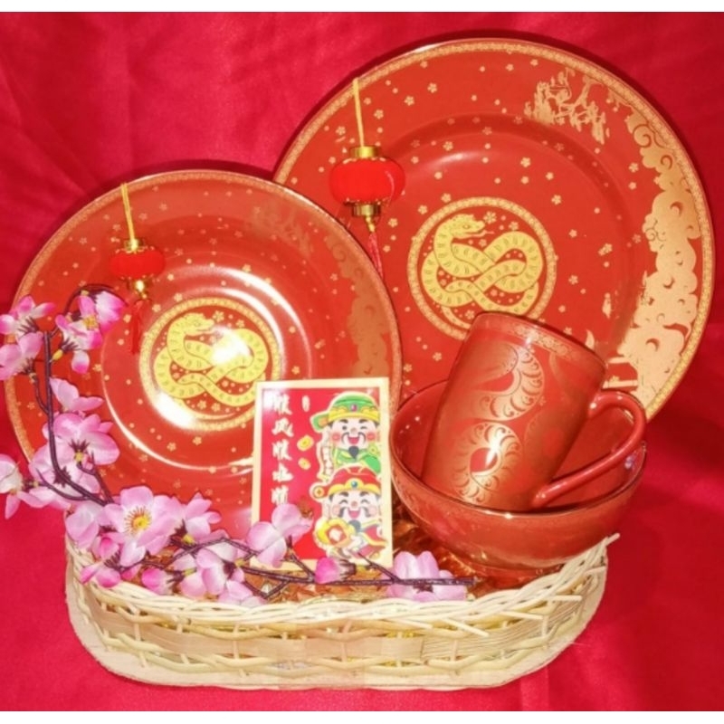 

Parcel Imlek Dinner Set Motif ULAR Hampers Snake CNY Teaset Keramik Premium Quality Parsel Giftset