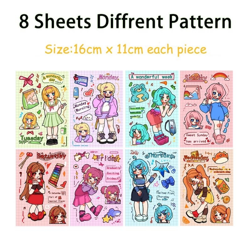 

[WindHeart] 8 lembar sticker sheet fashion girl style sticker sheet journal