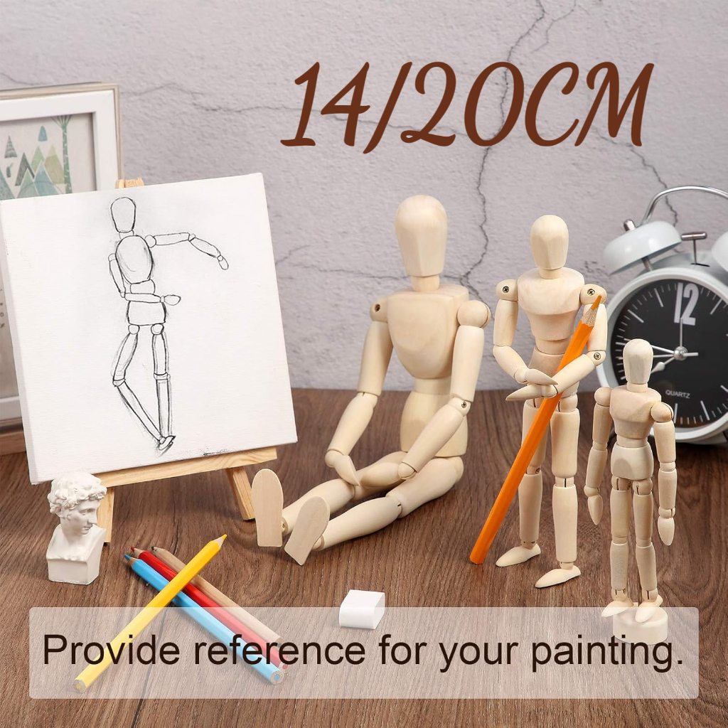 【COD】Manekin Kayu 14/20cm Artis Boneka Kayu Wooden Human Action Figure Manekin Kayu Full Body Maneki