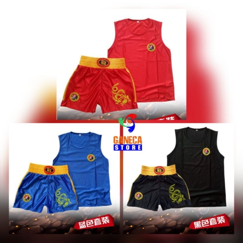 BAJU SERAGAM WUSHU SANDA TANDING 1 SET LENGKAP BAJU CELANA WUSHU SANDA IMPOR